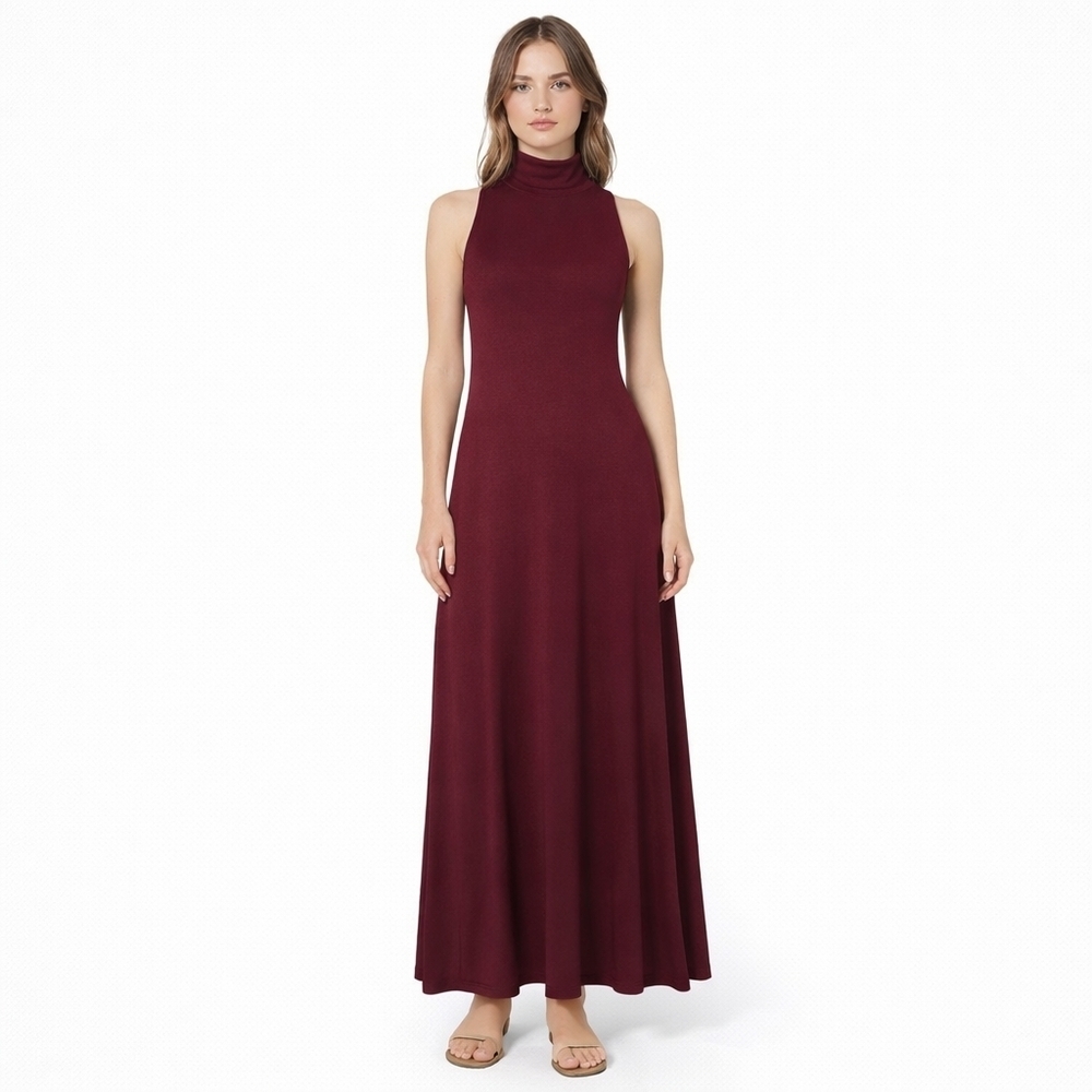 A New Day Burgundy Sleeveless Maxi Dress Turtleneck Size XXL Stretch Modal NWT